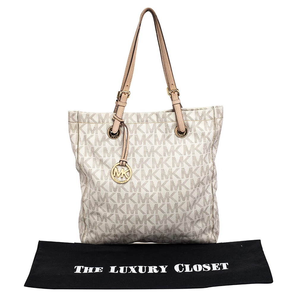 Michael Kors Off White Signature Canvas Jet Set North South Tote For Women - Image 9