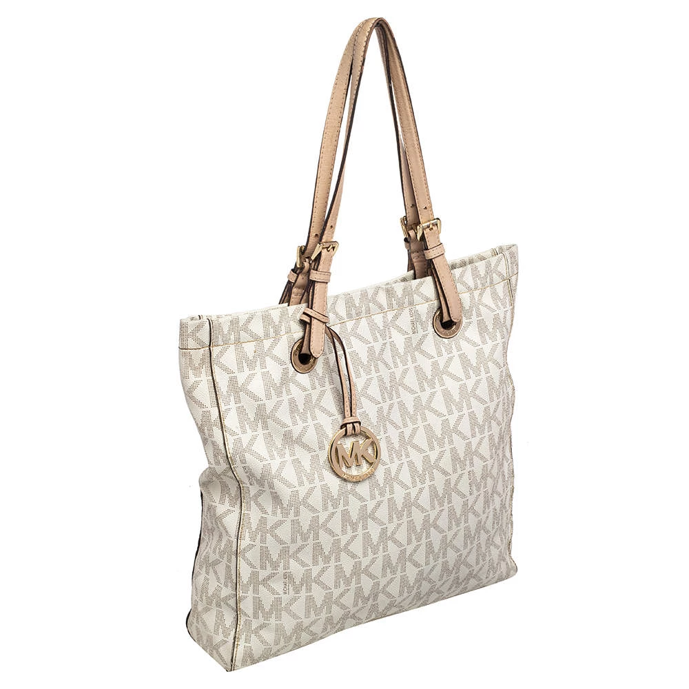 Michael Kors Off White Signature Canvas Jet Set North South Tote For Women - Image 3