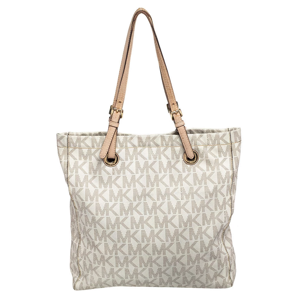 Michael Kors Off White Signature Canvas Jet Set North South Tote For Women - Image 4