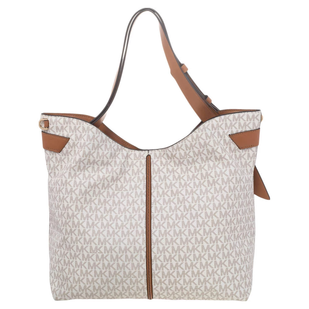 Michael Kors White/Brown Signature Canvas And Leather Large Downtown Astor Shoulder Bag For Women - Image 4