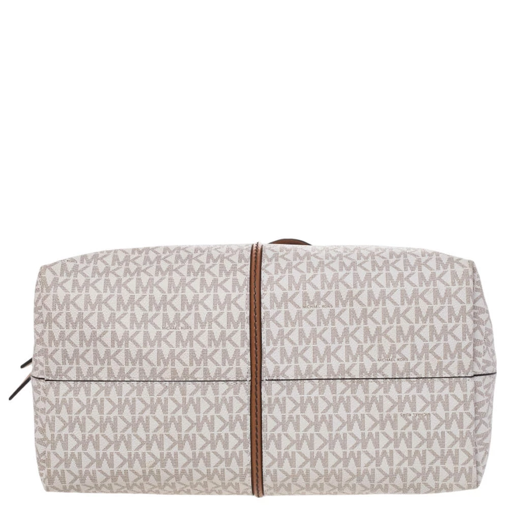 Michael Kors White/Brown Signature Canvas And Leather Large Downtown Astor Shoulder Bag For Women - Image 6