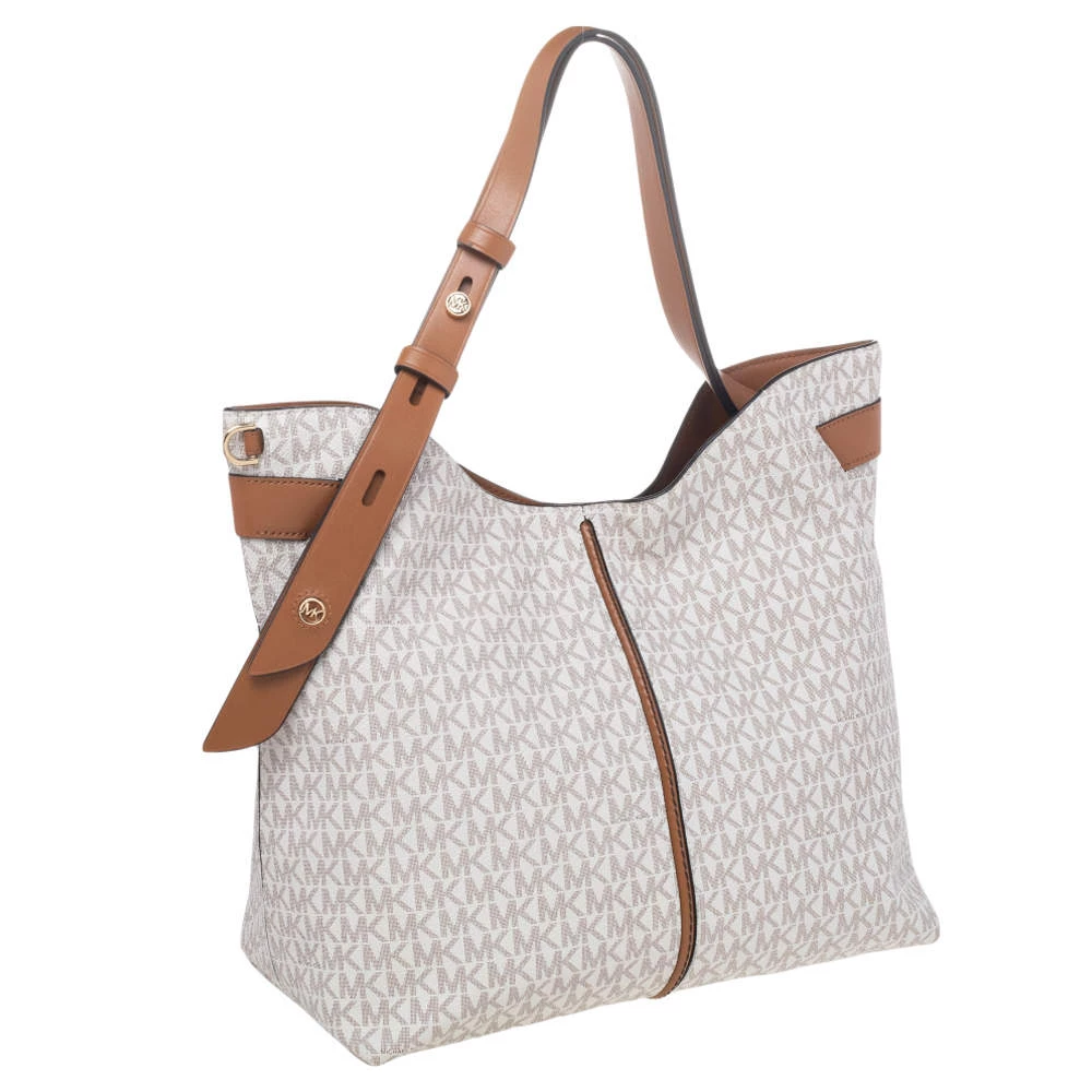 Michael Kors White/Brown Signature Canvas And Leather Large Downtown Astor Shoulder Bag For Women - Image 3