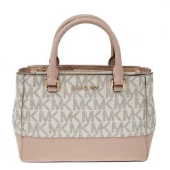 Michael Kors White/Pink Monogram Coated Canvas And Leather Kellen XS Satchel For Women