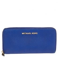 Michael Kors Blue Leather Bedford Continental Wallet For Women