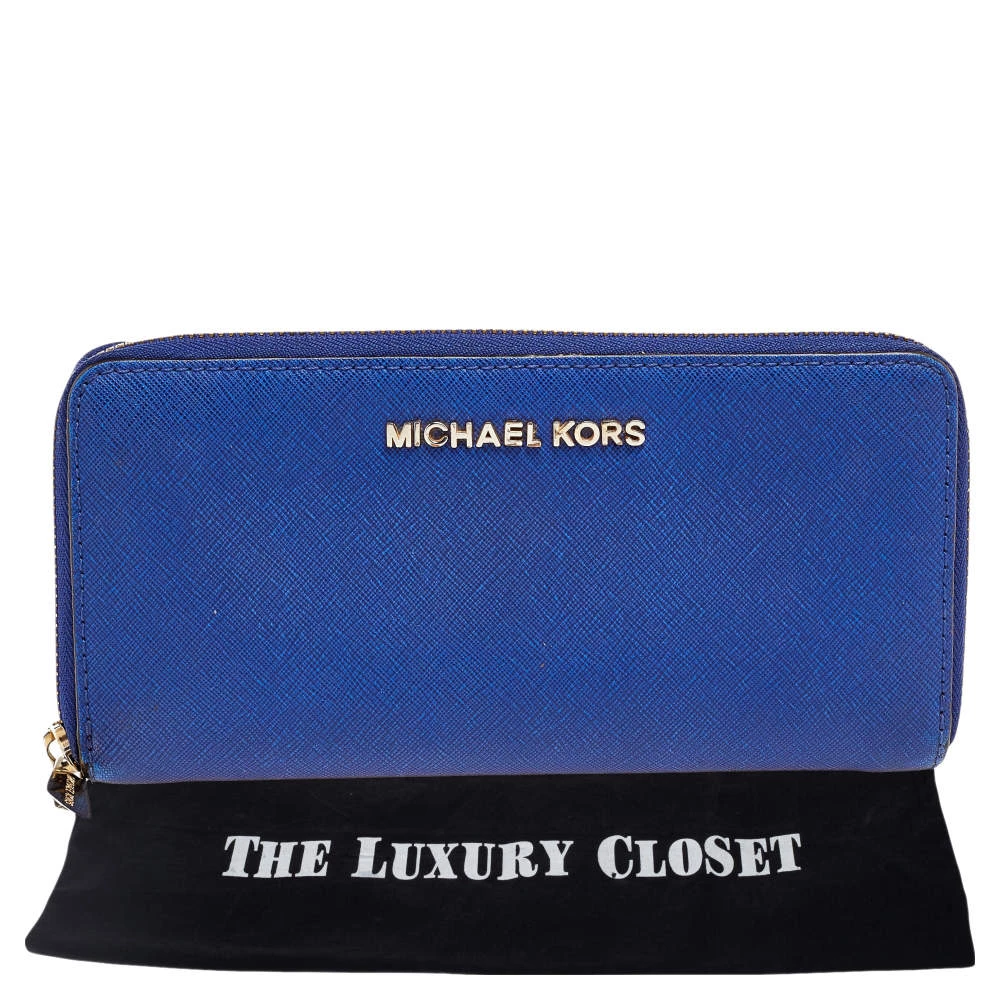 Michael Kors Blue Leather Bedford Continental Wallet For Women - Image 8
