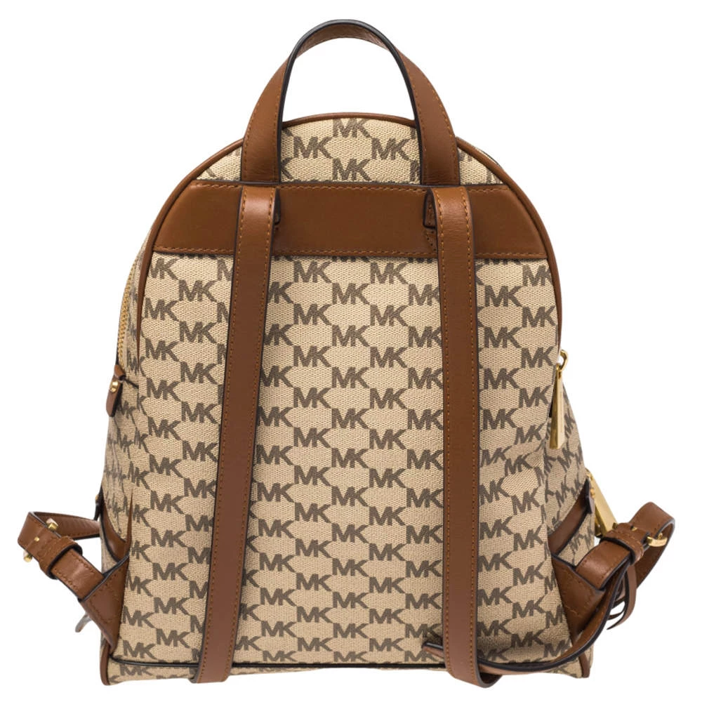 Michael Kors Beige Signature Coated Canvas Medium Abbey Backpack For Women - Image 4