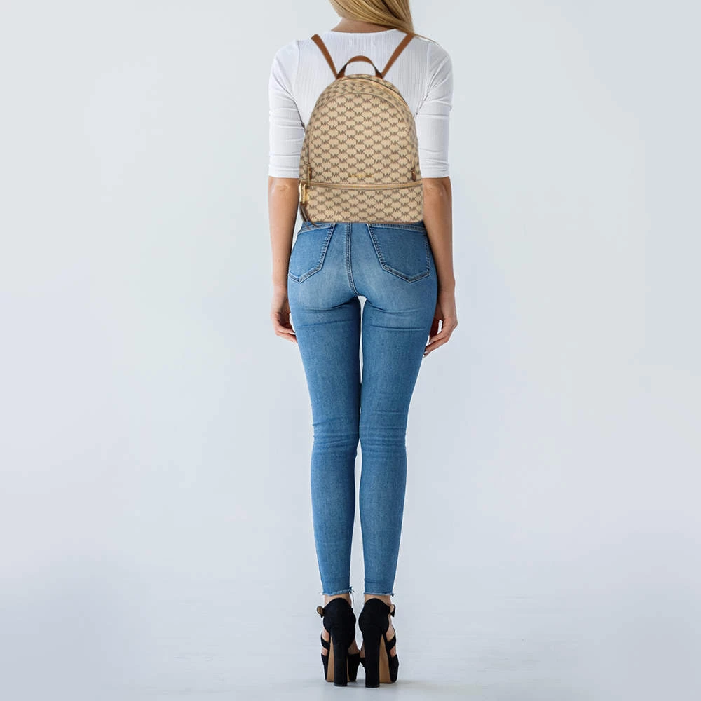 Michael Kors Beige Signature Coated Canvas Medium Abbey Backpack For Women - Image 2