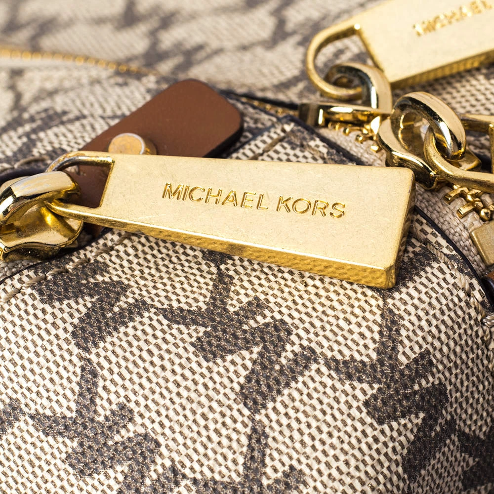 Michael Kors Beige Signature Coated Canvas Medium Abbey Backpack For Women - Image 5