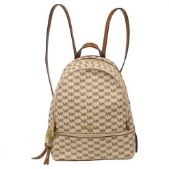 Michael Kors Beige Signature Coated Canvas Medium Abbey Backpack For Women