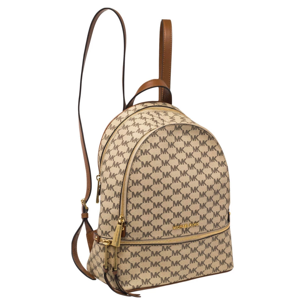 Michael Kors Beige Signature Coated Canvas Medium Abbey Backpack For Women - Image 3