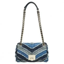 Michael Kors Blue Denim And Leather Trim Medium Vivianne Shoulder Bag For Women