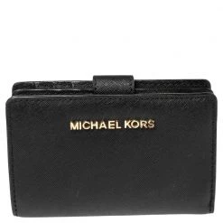 Michael Kors Black Leather Jet Set Travel Wallet For Women