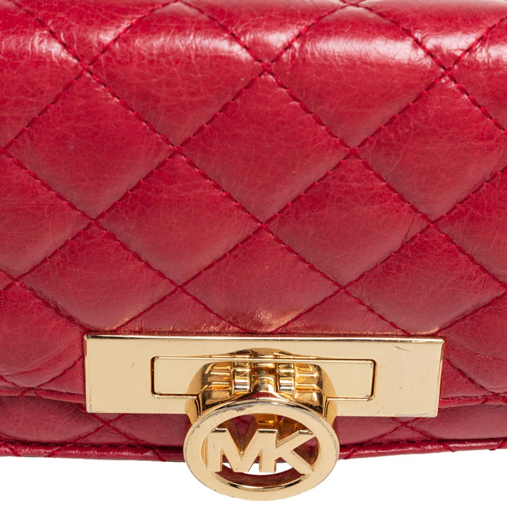 Michael Kors Red Quilted Leather Flap Crossbody Bag For Women - Image 5