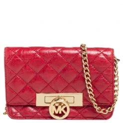 Michael Kors Red Quilted Leather Flap Crossbody Bag For Women