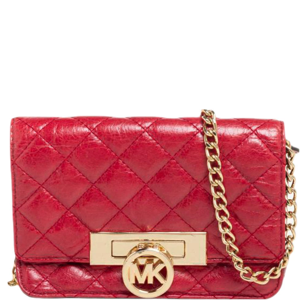 Michael Kors Red Quilted Leather Flap Crossbody Bag For Women