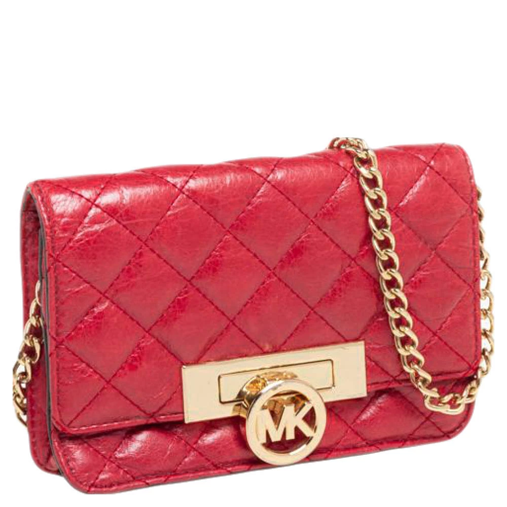 Michael Kors Red Quilted Leather Flap Crossbody Bag For Women - Image 3
