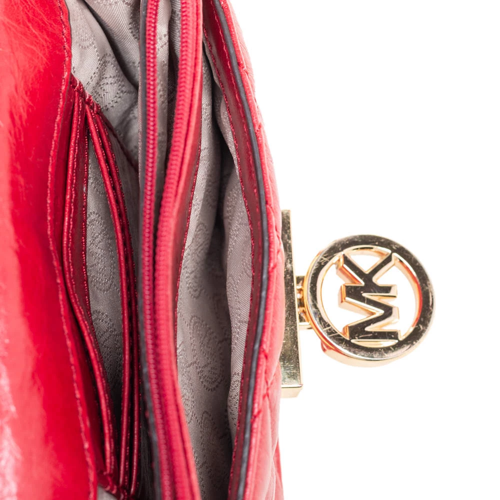Michael Kors Red Quilted Leather Flap Crossbody Bag For Women - Image 10