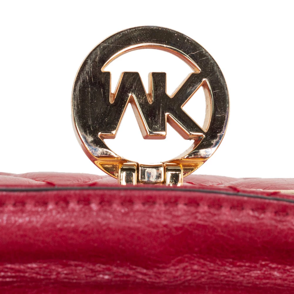 Michael Kors Red Quilted Leather Flap Crossbody Bag For Women - Image 6