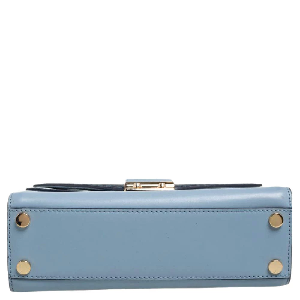 Michael Kors Blue/White Signature Coated Canvas And Leather Kinsley Top Handle Bag For Women - Image 7
