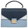 Michael Kors Blue/White Signature Coated Canvas And Leather Kinsley Top Handle Bag For Women