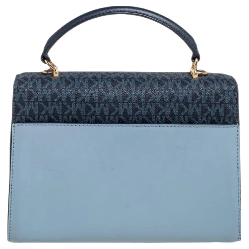 Michael Kors Blue/White Signature Coated Canvas And Leather Kinsley Top Handle Bag For Women - Image 4