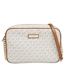 Michael Kors Beige/Tan Signature Coated Canvas East/West Crossbody Bag For Women