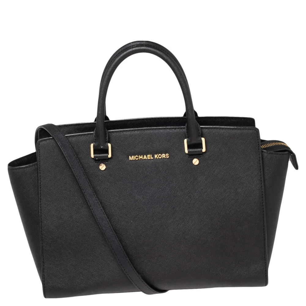 MICHAEL Michael Kors Black Leather Large Selma Satchel For Women