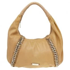 Michael Kors Beige Leather ID Chain Hobo For Women