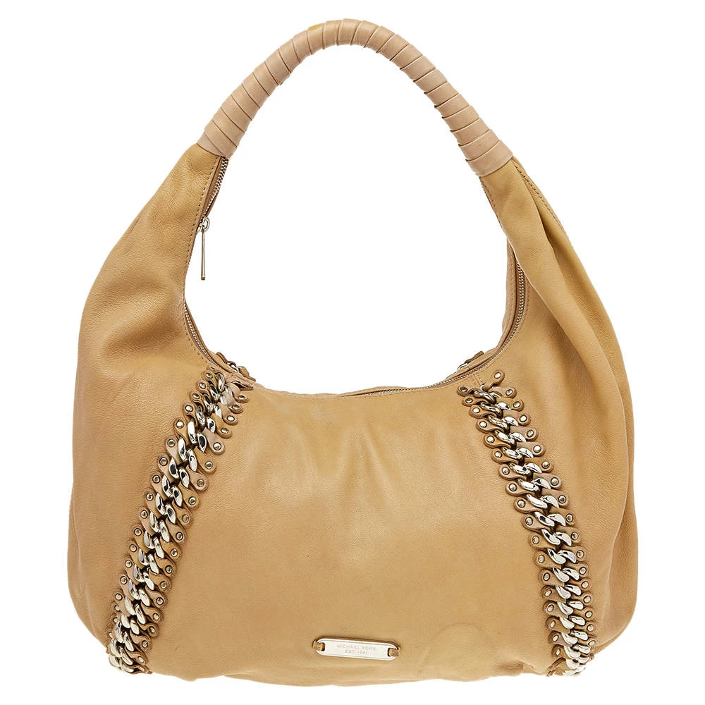 Michael Kors Beige Leather ID Chain Hobo For Women