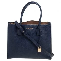 Michael Kors Navy Blue Grained Leather Large Mercer Tote For Women