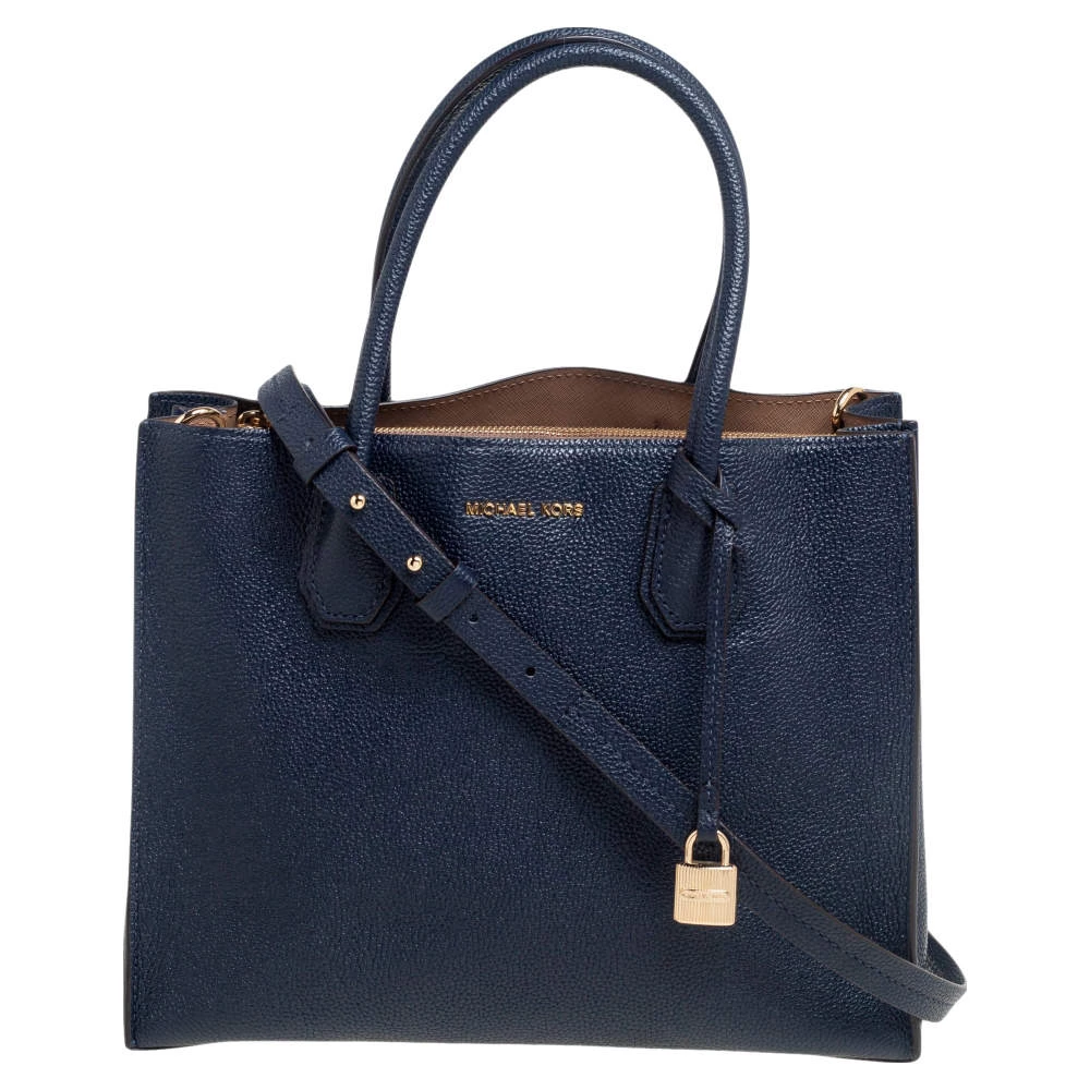 Michael Kors Navy Blue Grained Leather Large Mercer Tote For Women