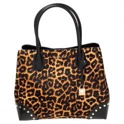 Michael Kors Black/Brown Leather And Calf Hair Medium Mercer Gallery Tote For Women