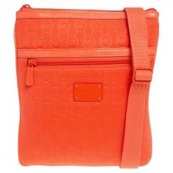 Michael Kors Orange Signature Embossed Neoprene Fabric Messenger Bag For Women
