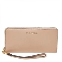 Michael Kors Beige Leather Zip Around Wallet For Women