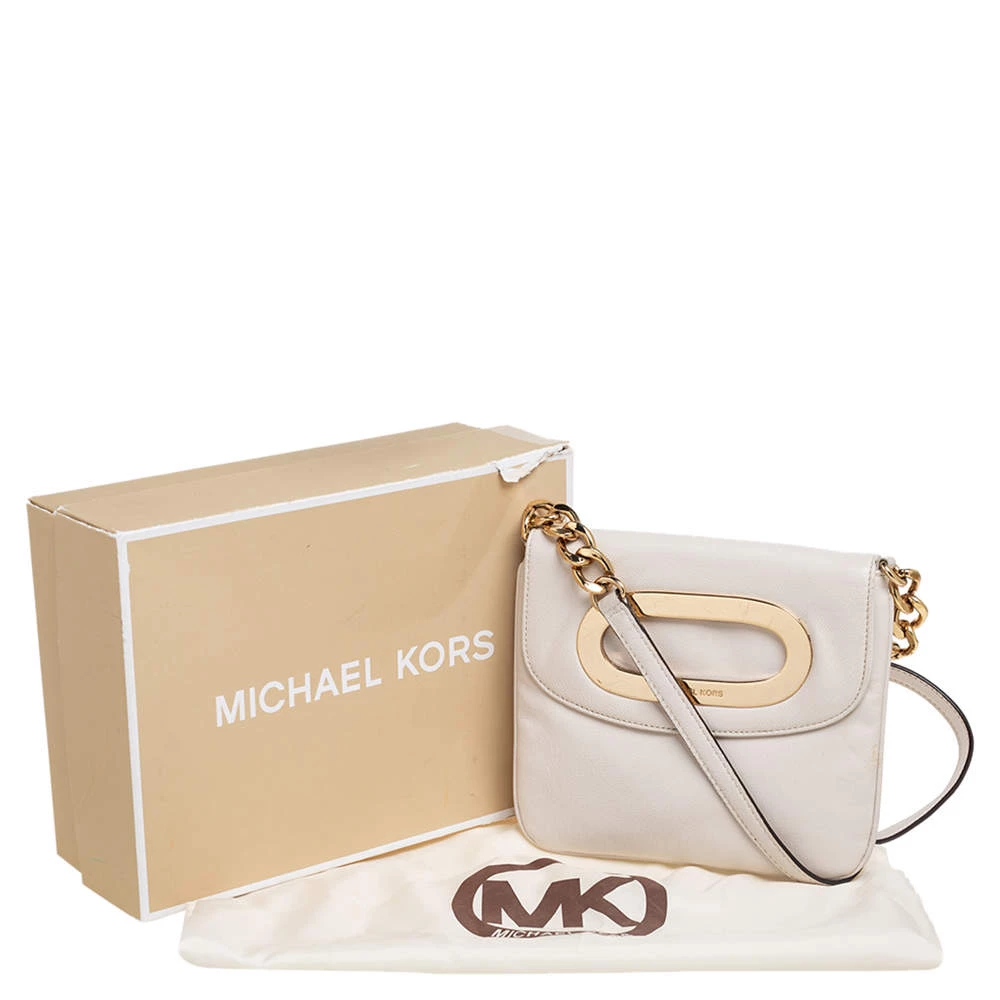 Michael Kors Off White Leather Cut Out Flap Shoulder Bag For Women - Image 11