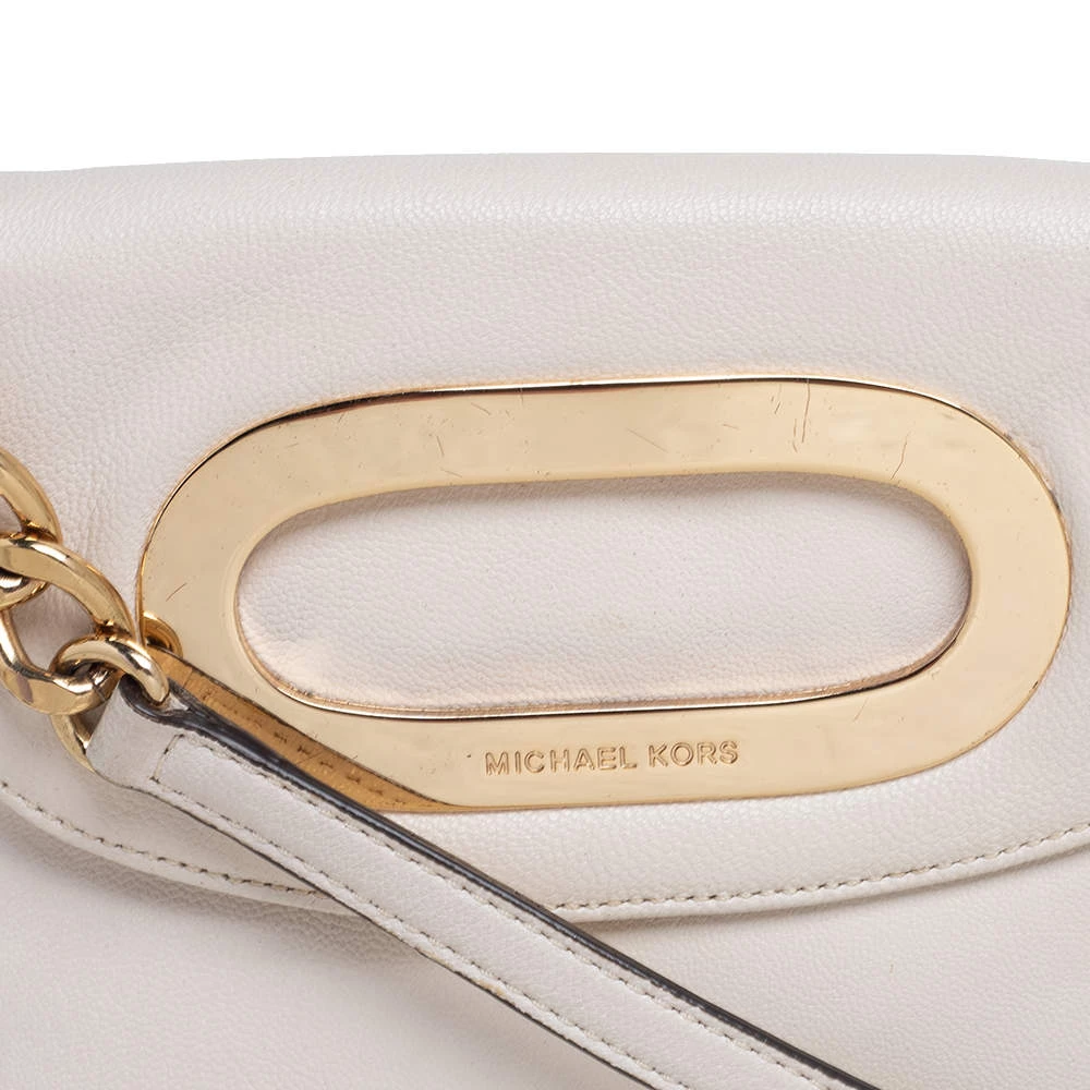 Michael Kors Off White Leather Cut Out Flap Shoulder Bag For Women - Image 5