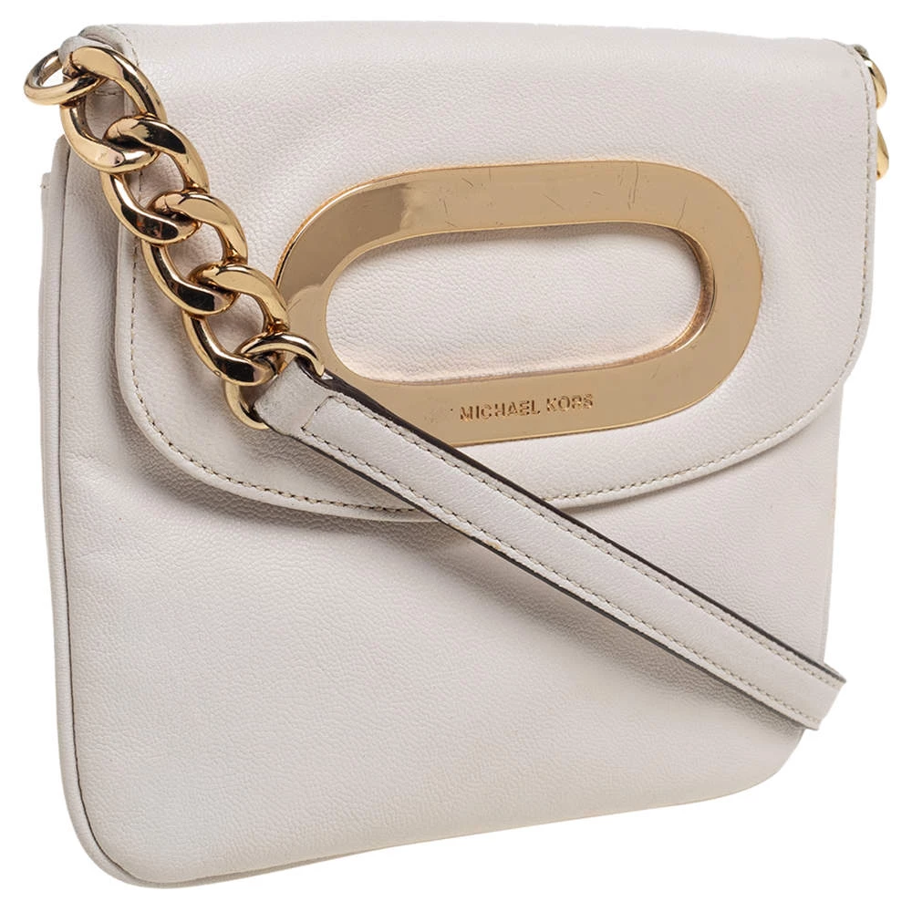 Michael Kors Off White Leather Cut Out Flap Shoulder Bag For Women - Image 3