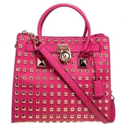 MICHAEL Michael Kors Fuchsia Leather Large Studded Hamilton North South Tote For Women