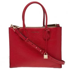 Michael Kors Red Leather Large Mercer Tote For Women