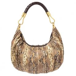 Michael Kors Brown Python Embossed Leather Skorpios Hobo For Women