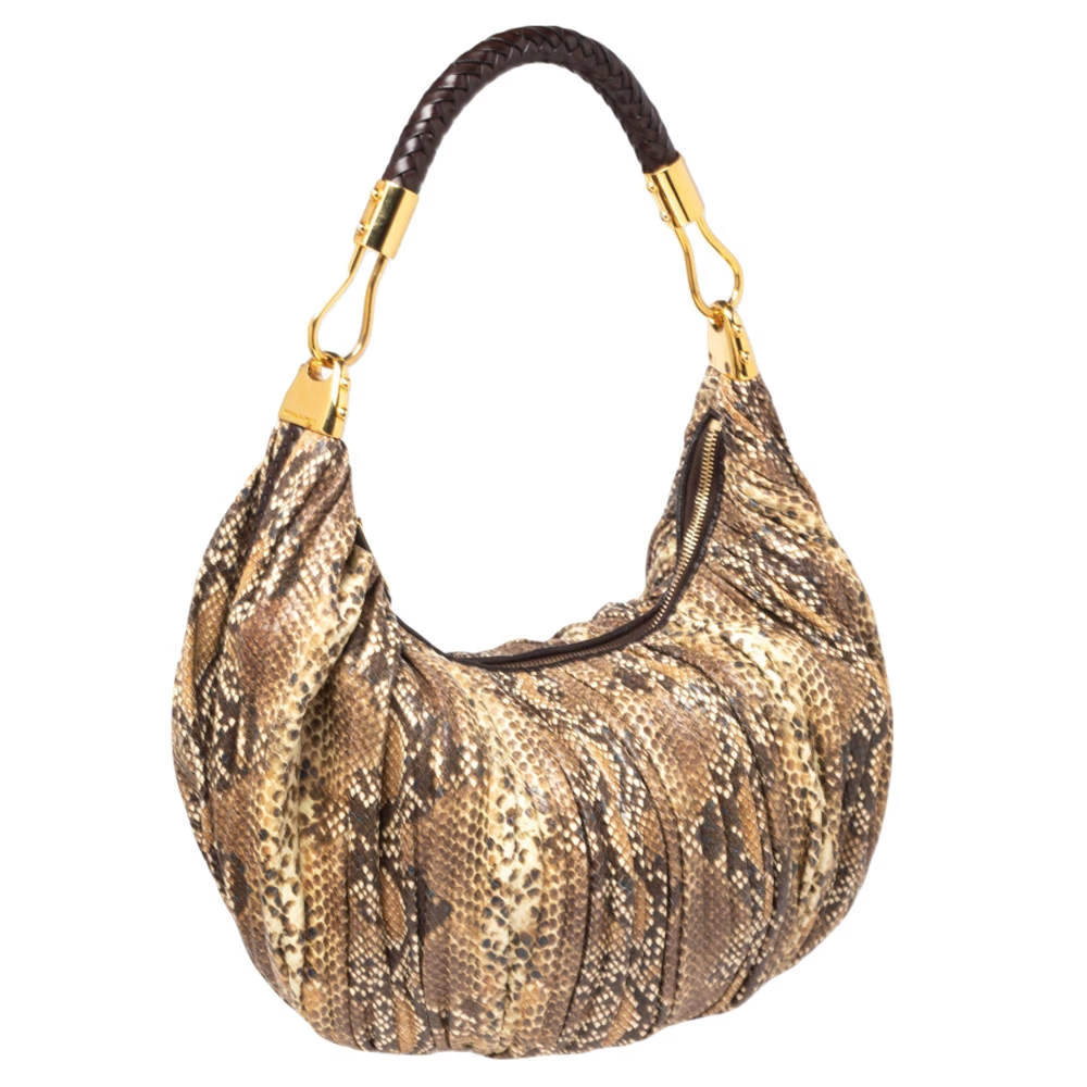 Michael Kors Brown Python Embossed Leather Skorpios Hobo For Women - Image 3