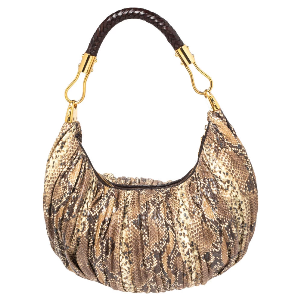 Michael Kors Brown Python Embossed Leather Skorpios Hobo For Women - Image 4