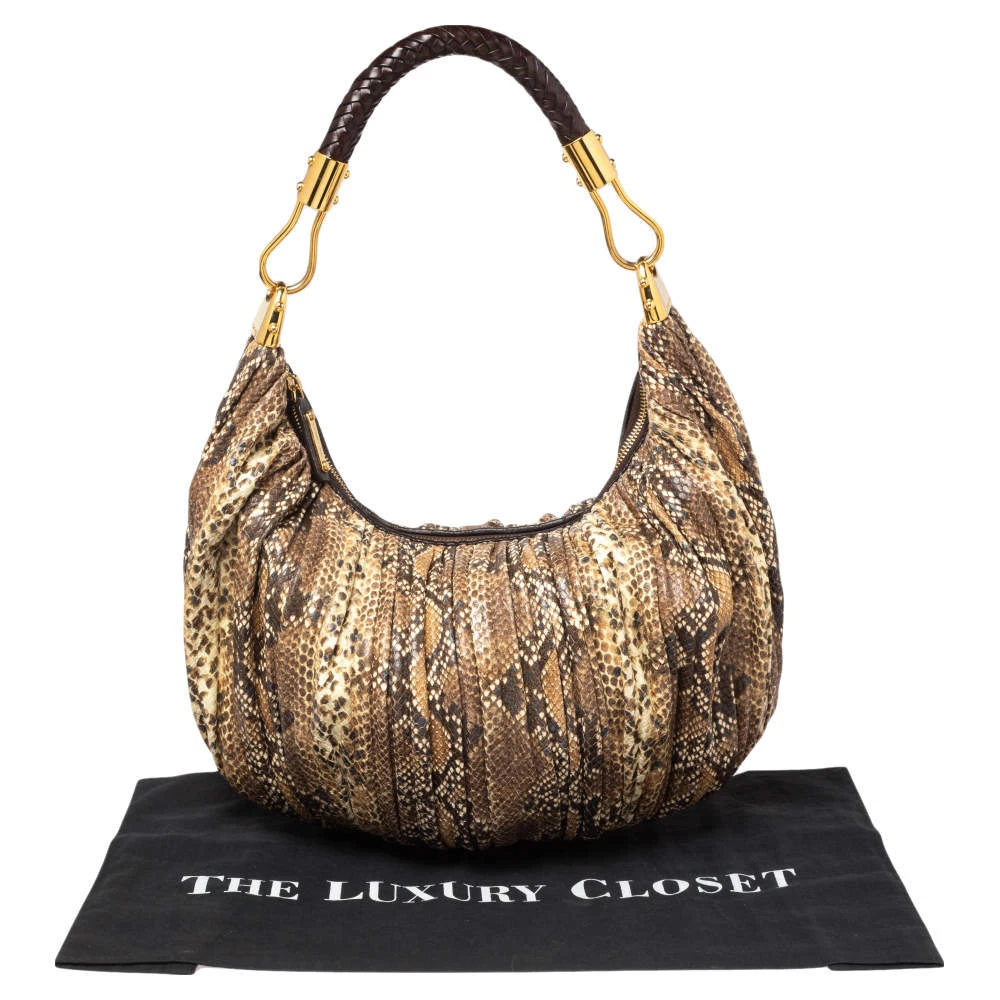 Michael Kors Brown Python Embossed Leather Skorpios Hobo For Women - Image 9