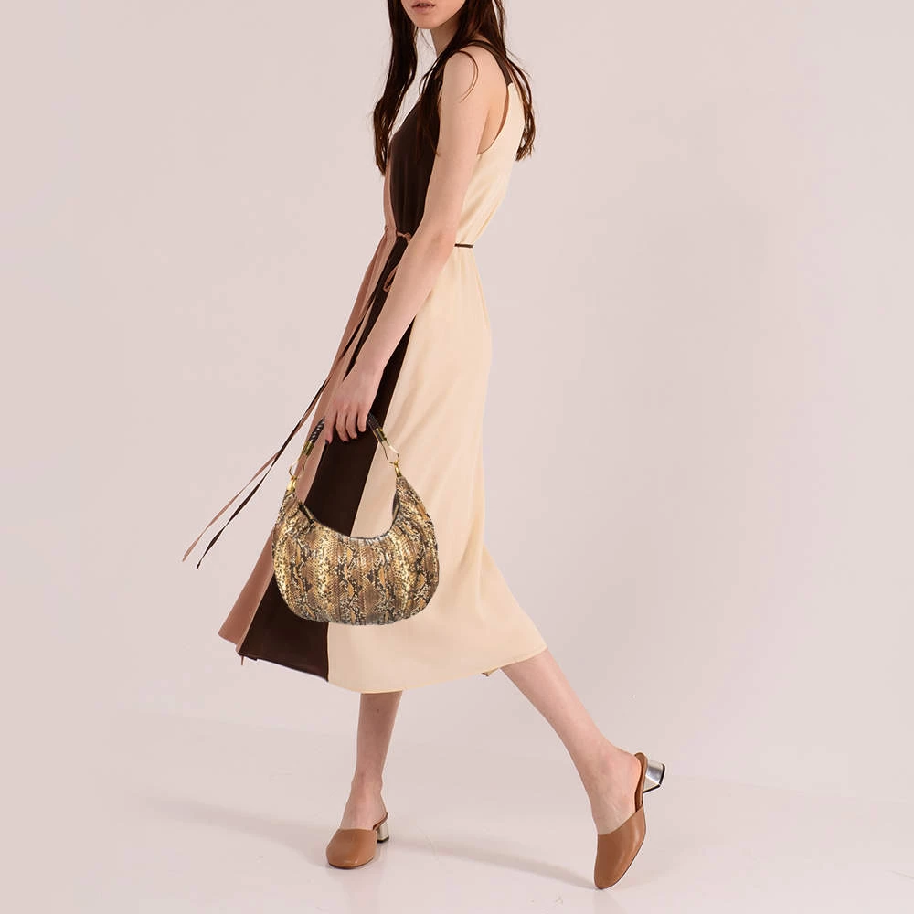 Michael Kors Brown Python Embossed Leather Skorpios Hobo For Women - Image 2