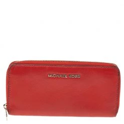 Michael Kors Orange Leather Bedford Zip Around Wallet For Women