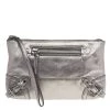 Michael Kors Metallic Silver Leather Fallon Wristlet Clutch For Women