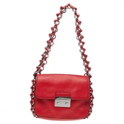 Michael Kors Red Leather Piper Flap Shoulder Bag For Women