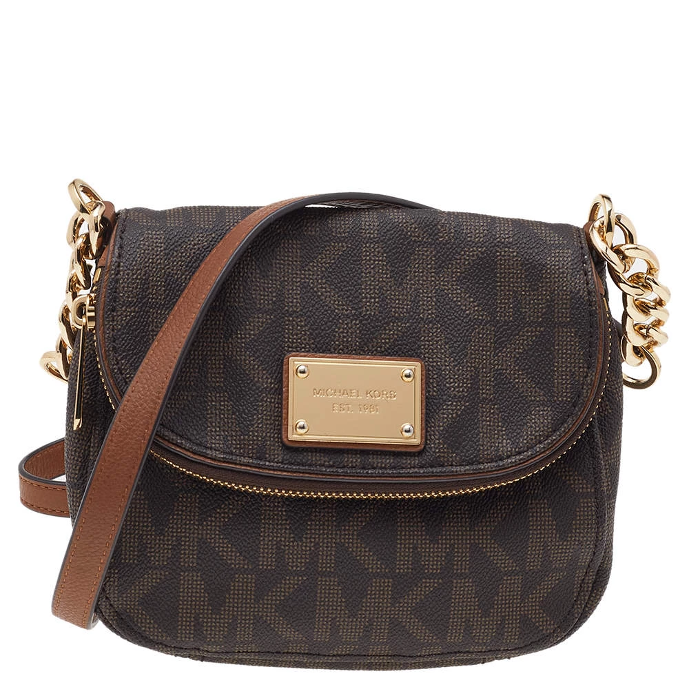 MICHAEL Michael Kors Brown Signature Coated Canvas And Leather Crossbody Bag For Women