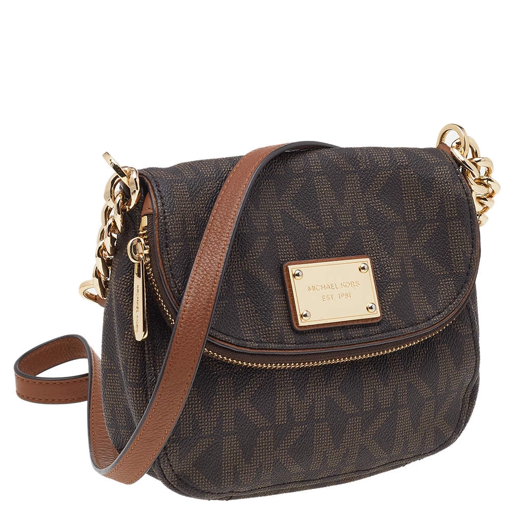 MICHAEL Michael Kors Brown Signature Coated Canvas And Leather Crossbody Bag For Women - Image 3