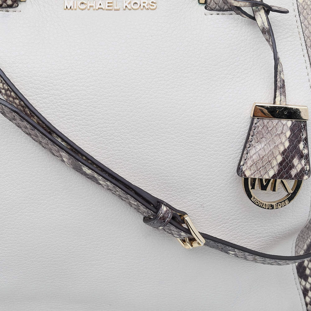 Michael Michael Kors Beige-Black Python Embossed Leather And Leather Large Riley Satchel For Women - Image 5